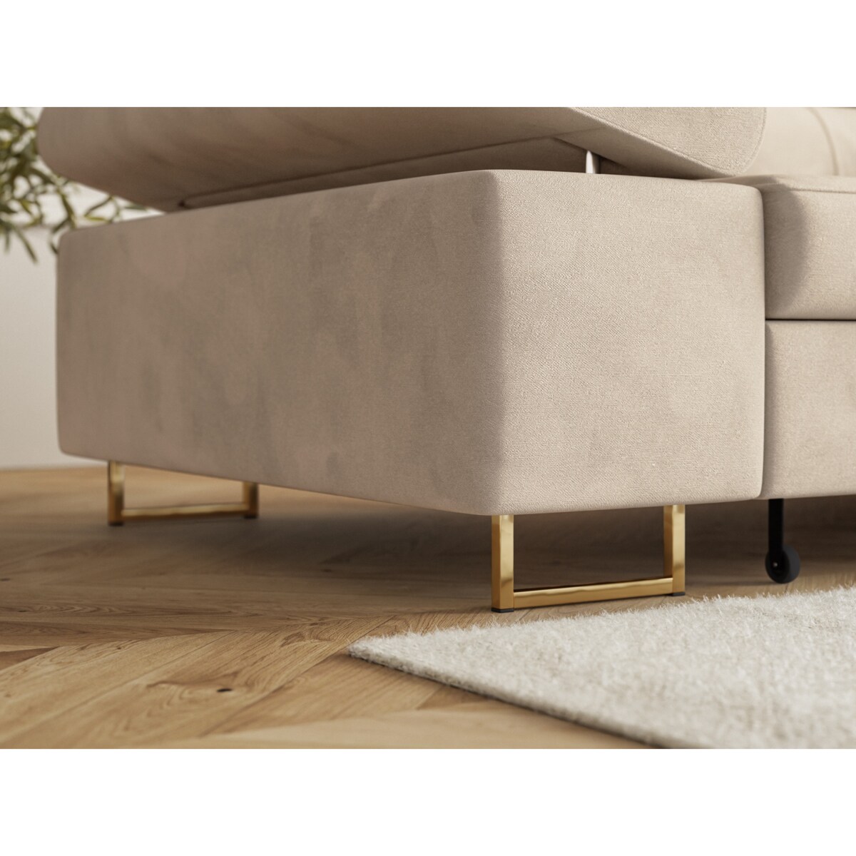 Narożnik ALEX z regulowanymi zagłówkami, lewostronny - Matt Velvet beżowy