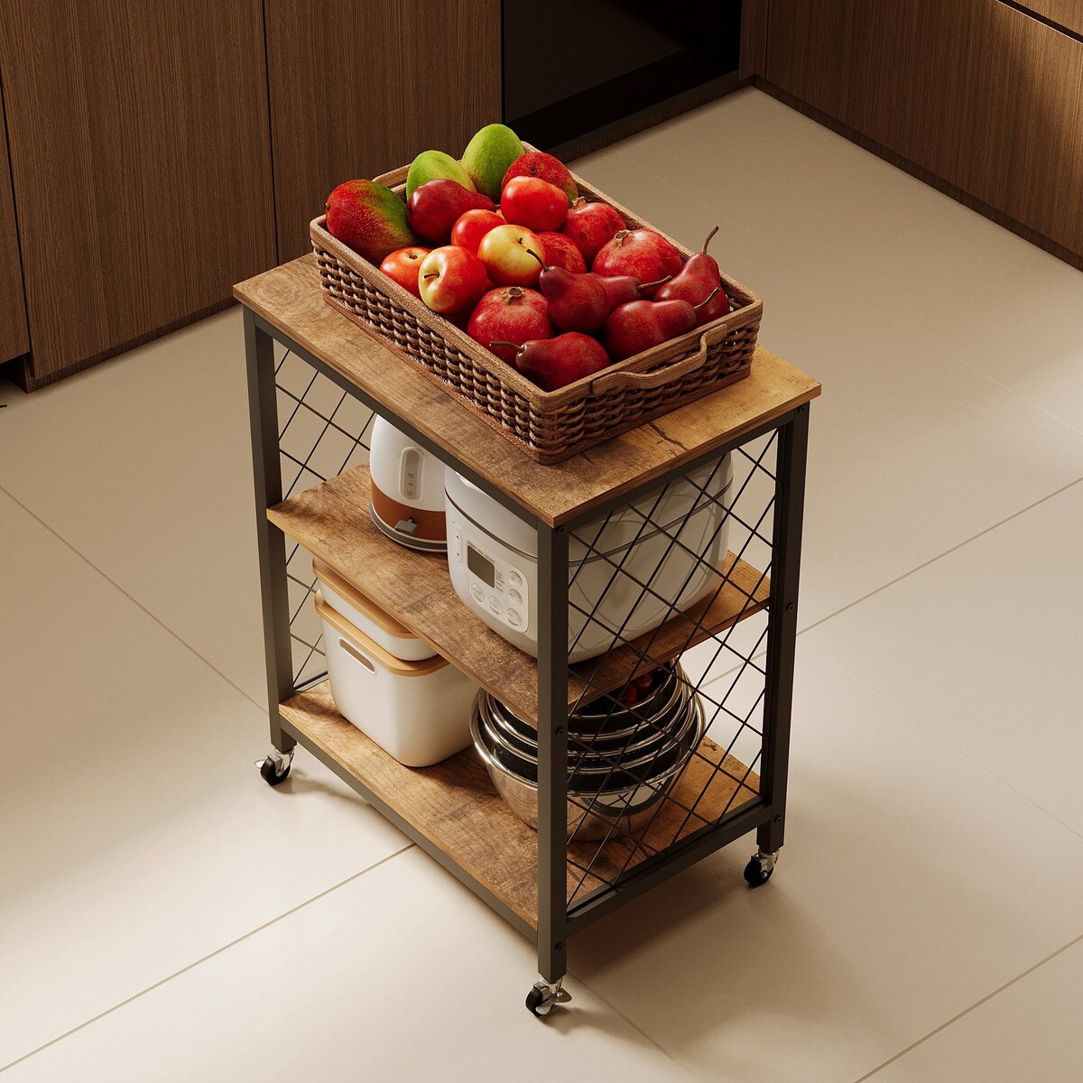 Szafka mobilna na kółkach ciemny brąz loft stolik wózek kuchenny 60 cm