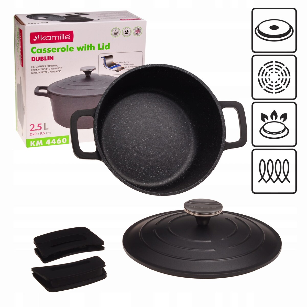 Garnek brytfanna kociołek z powłoką marmurową 2.5L KAMILLE