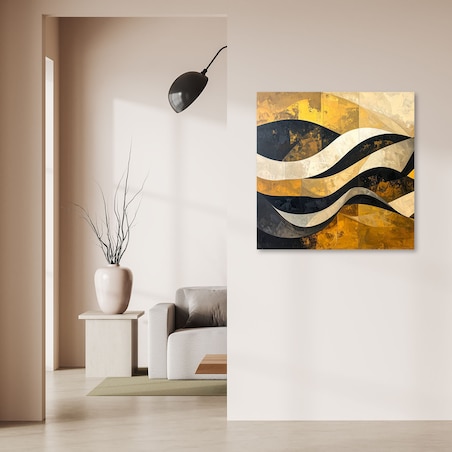 Obraz do salonu sypialni biura loftu, Abstrakcja linie kształty zółty czarny złoty