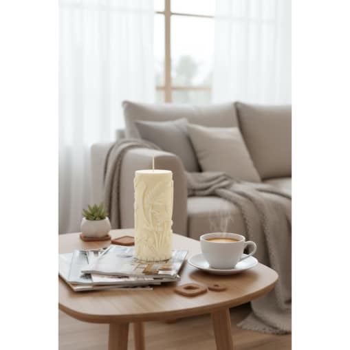 Świeca sojowa Flower Pillar – ręcznie robiona dekoracja z kwiatowym motywem