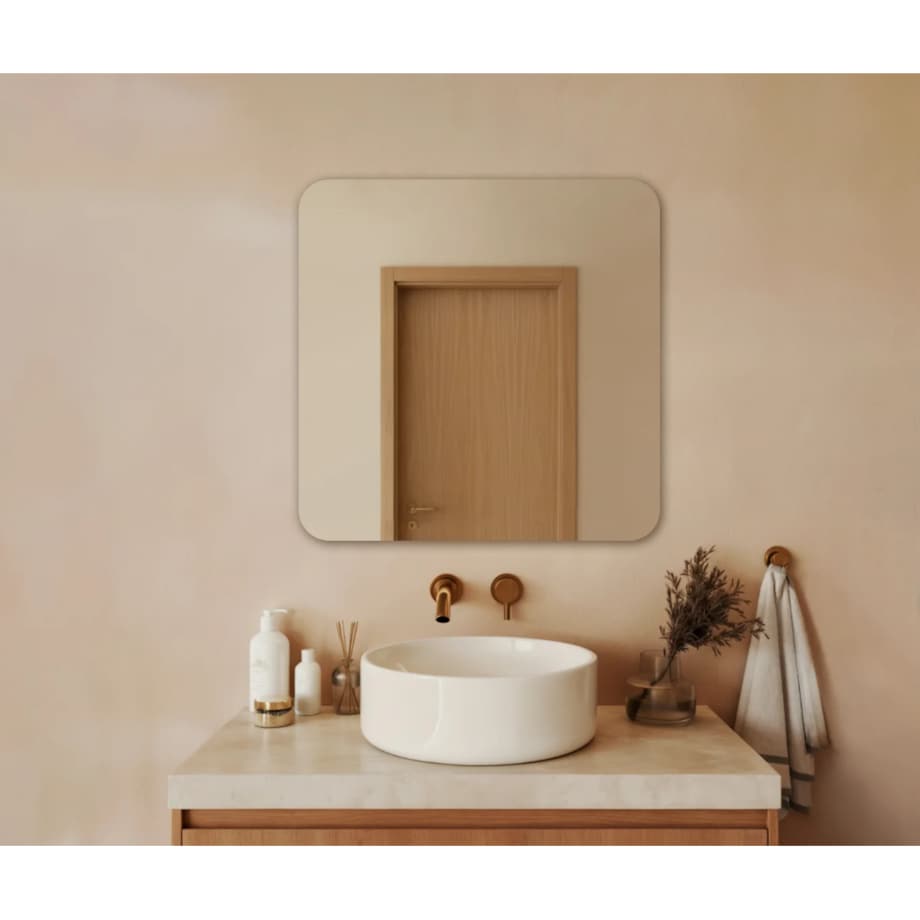 Lustro 70x70 cm Zaokrąglone Rogi Bez Oświetlenia Łazienkowe Bez Ramy