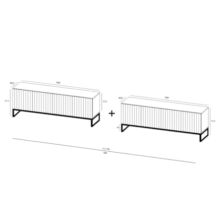 Komoda RTV Loft Nowoczesna Szafka RTV Czarny Mat Glamour Ryflowane Fronty 300 cm