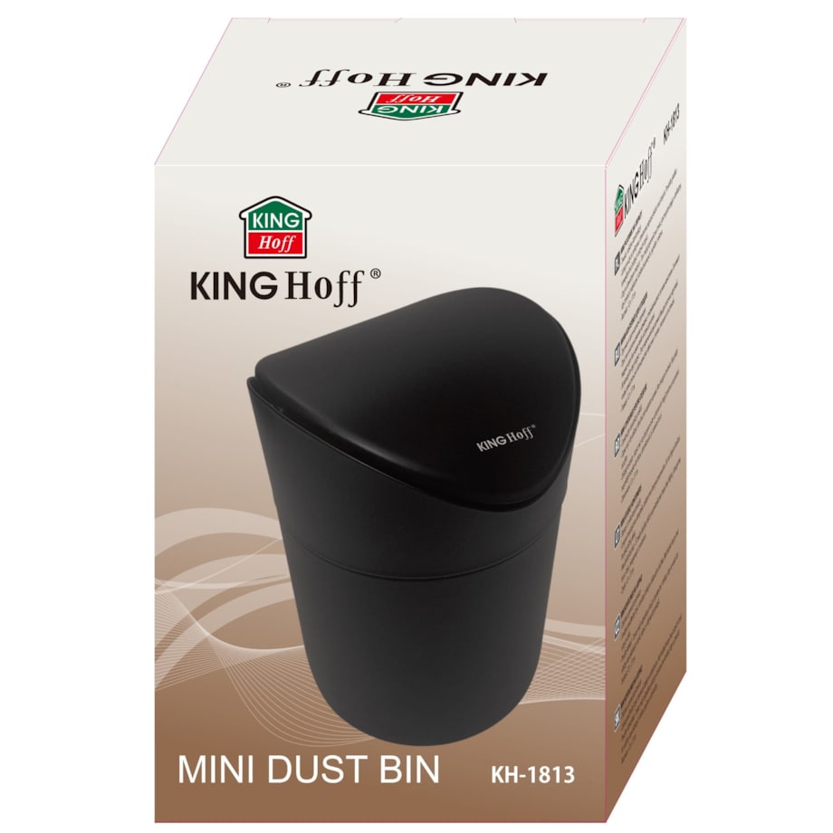 Mini kosz na śmieci mały czarny matowy biurkowy na stół KINGHOFF