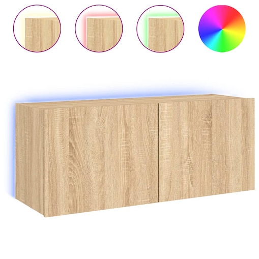 vidaXL Ścienna szafka TV z LED, dąb sonoma, 100x35x41 cm