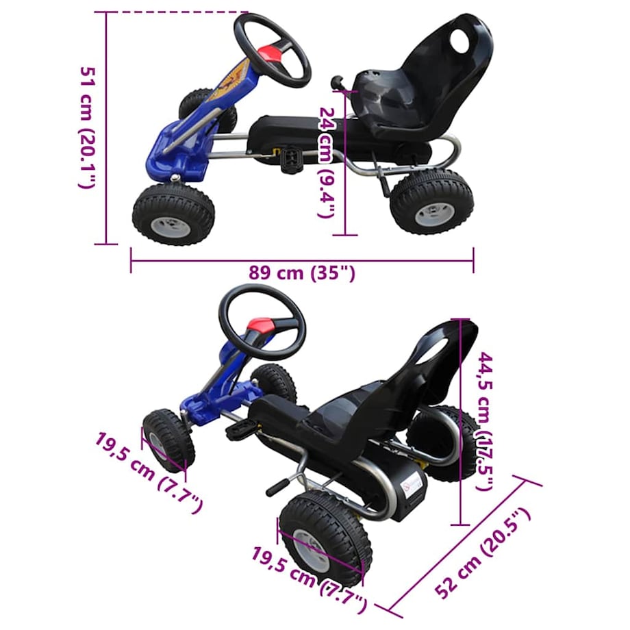 vidaXL Gokart z pedałami, niebieski