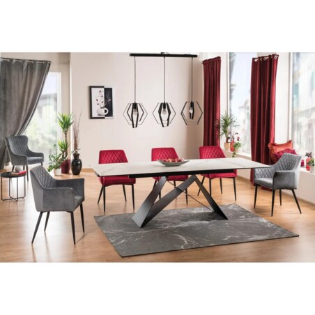 Stół rozkładany WESTIN III CERAMIC 160(240)x90 biały/czarny statuario venato