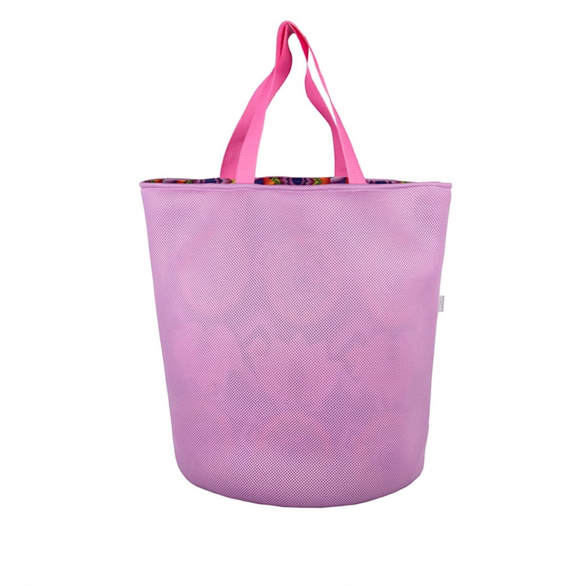 Torba na zakupy z okrągłym spodem, 58x48 różowa ze środkiem fioletowy wzór