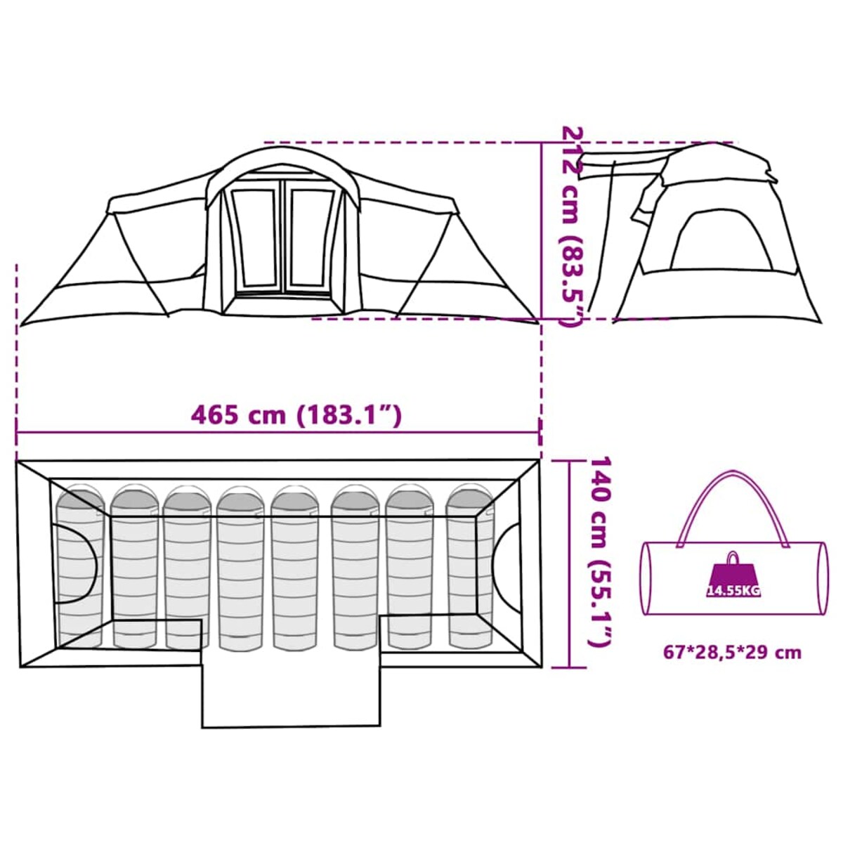 vidaXL Namioty Szary i pomarańczowy 721 x 335 x 212 cm Poliester