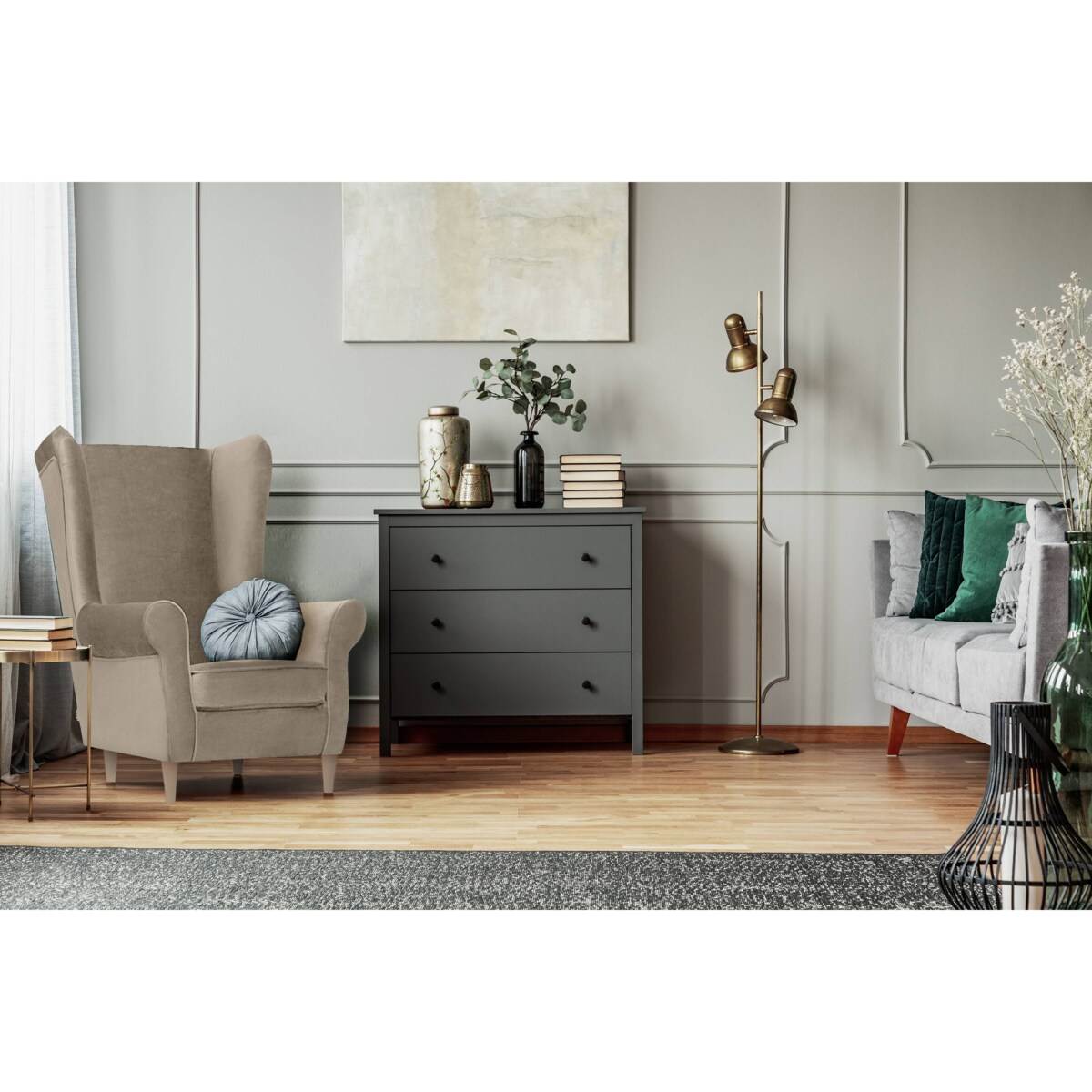 KONSIMO MILES Fotel + puf, kolor Beżowy