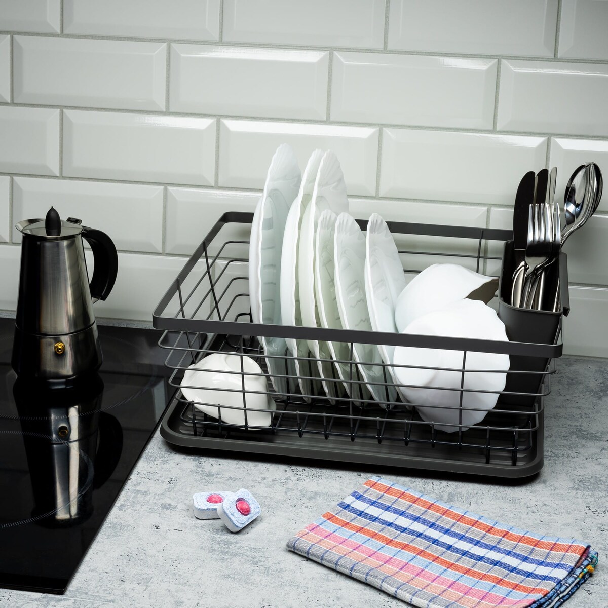 Suszarka do naczyń stojąca jednopoziomowa 36x30x14.5cm czarna KINGHOFF