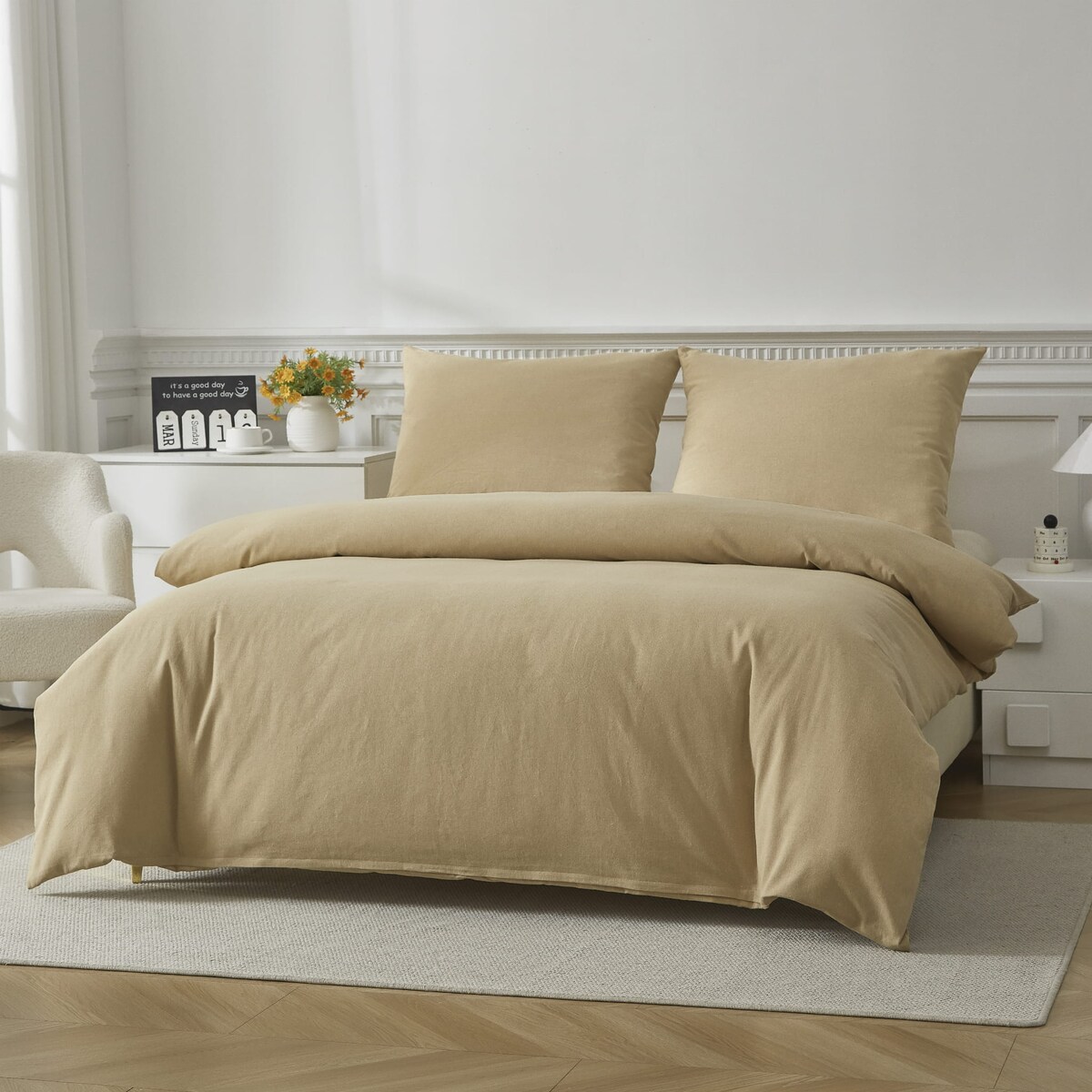 Komplet Lnianej 140X200+ 2 X 70X80 Ekskluzywnej Pościeli Z Włóknem Lnianym - Stylowy Zestaw Pościeli Len Cappucino
