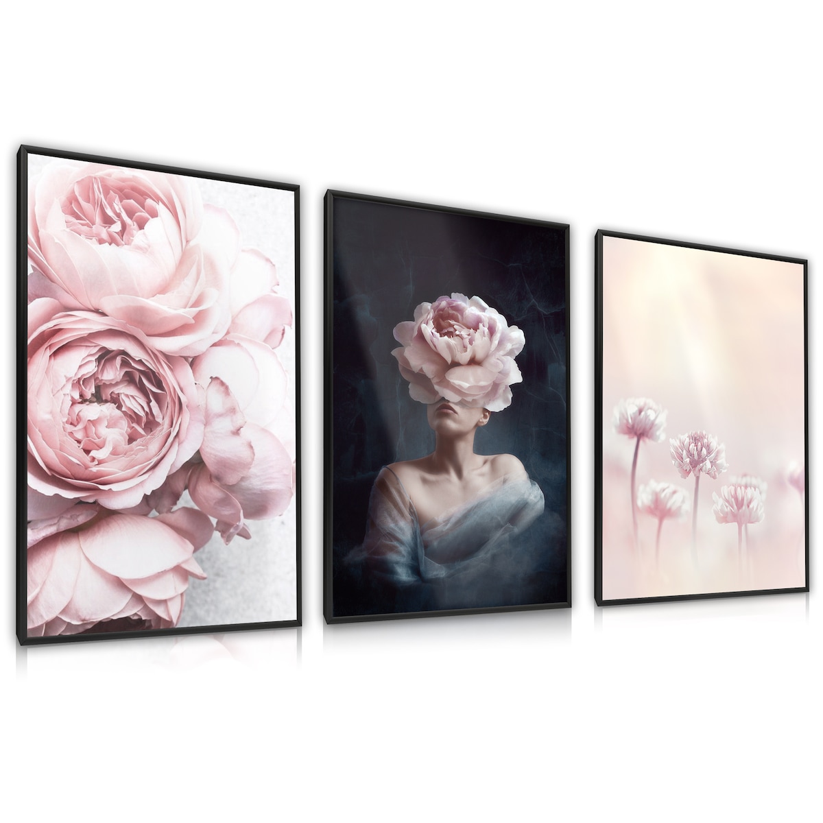Zestaw 3x Plakat W Ramie Abstrakcyjny PORTRET Kwiaty 60x80cm