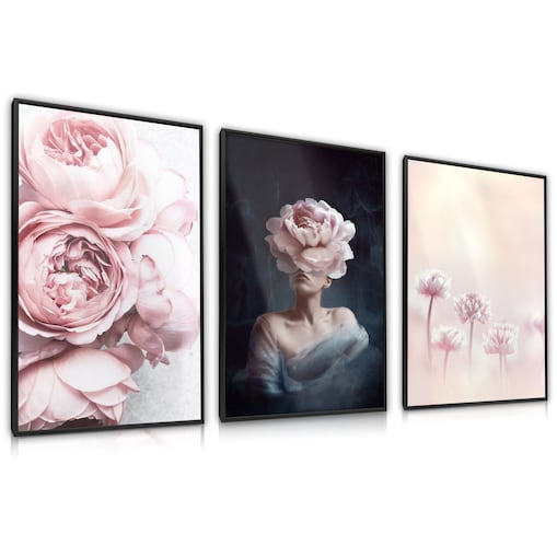 Zestaw 3x Plakat W Ramie Abstrakcyjny PORTRET Kwiaty 60x80cm