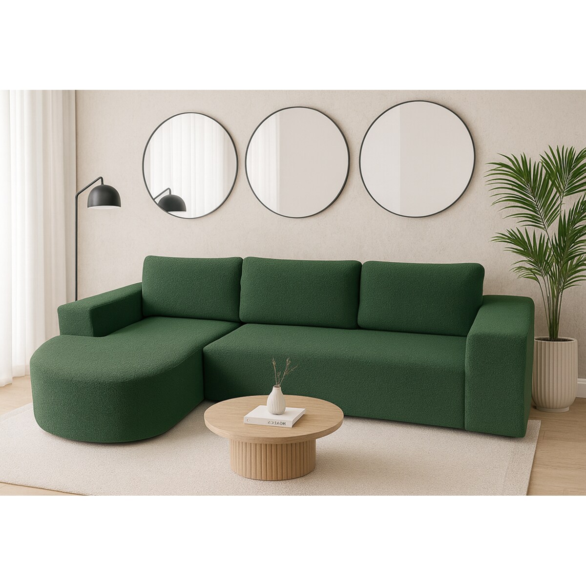 Narożnik Vello z funkcją spania do salonu, lewostronny- butelkowa zieleń