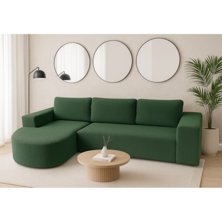 Narożnik Vello z funkcją spania do salonu, lewostronny- butelkowa zieleń