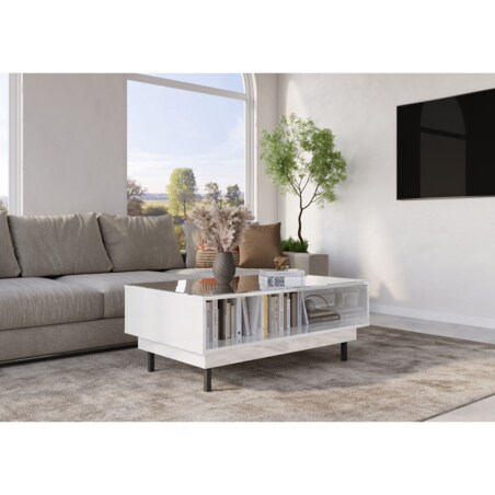 Elegancki biały stolik Dancan ARTEMISA ze złotymi dodatkam