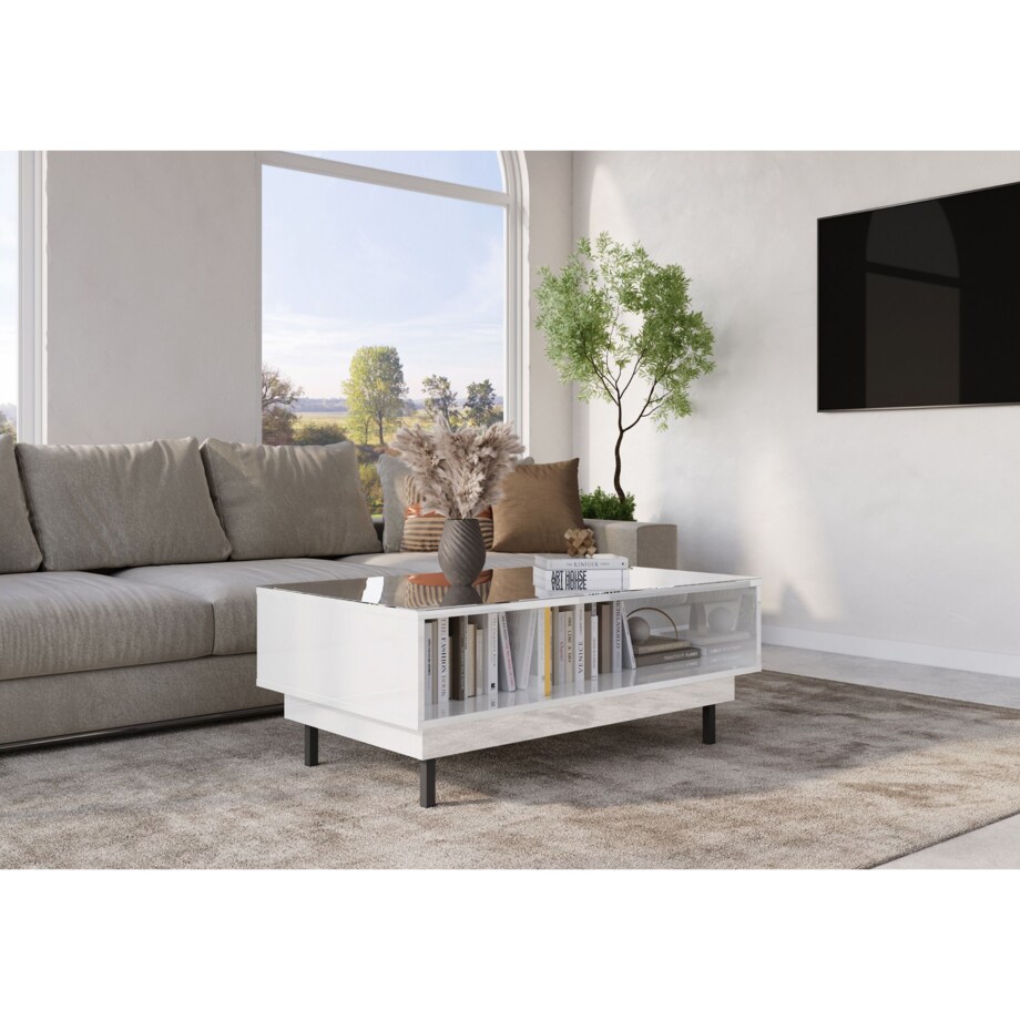 Elegancki biały stolik Dancan ARTEMISA ze złotymi dodatkam