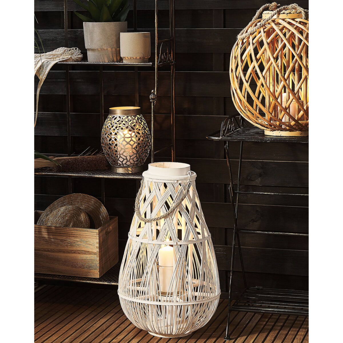 Lampion drewniany 56 cm biały TONGA