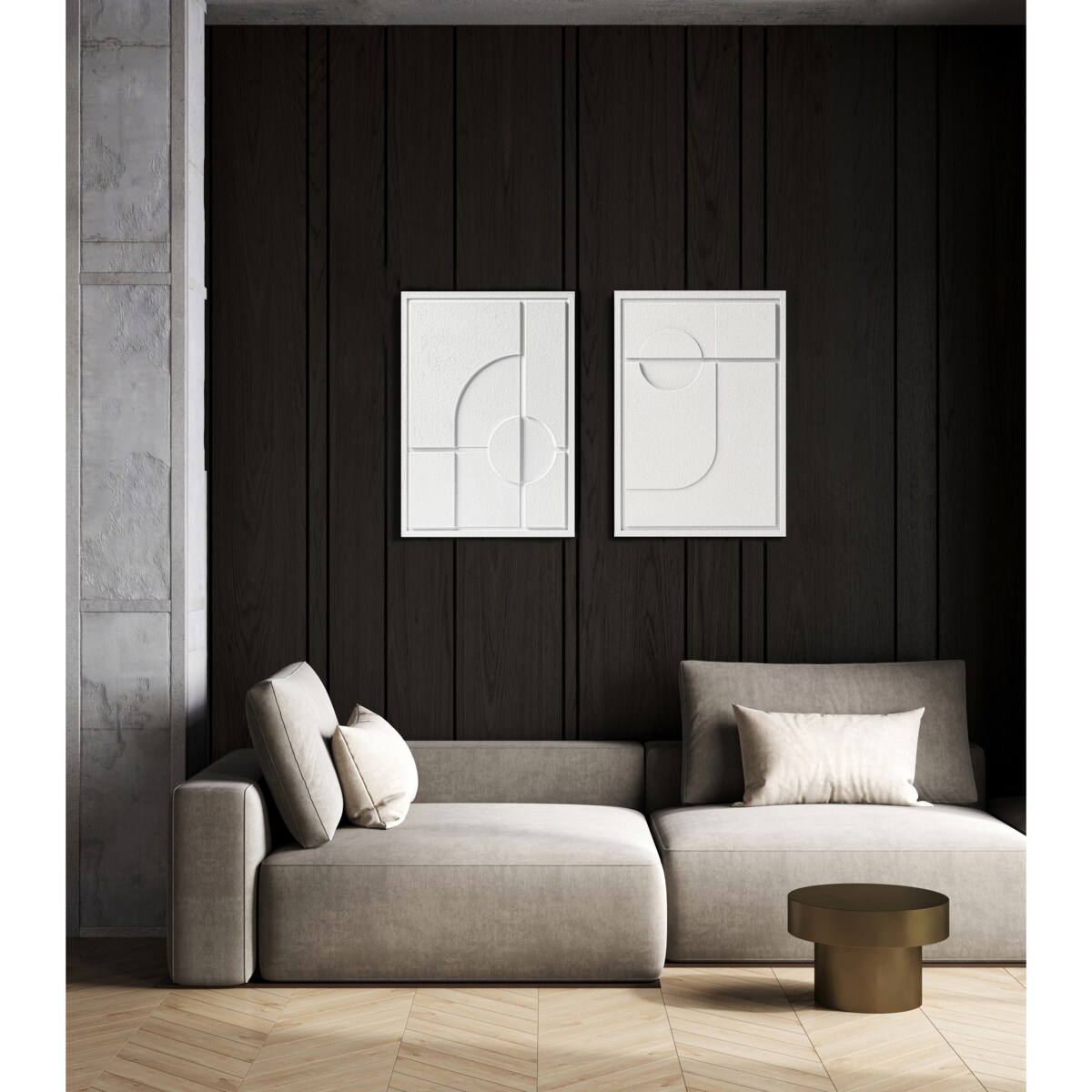 Zestaw 2 Obrazy 3D 35x50cm Geometric – Dekoracje ścienne z Tynku Naturalnego, Bianco, Minimalistyczne Reliefy