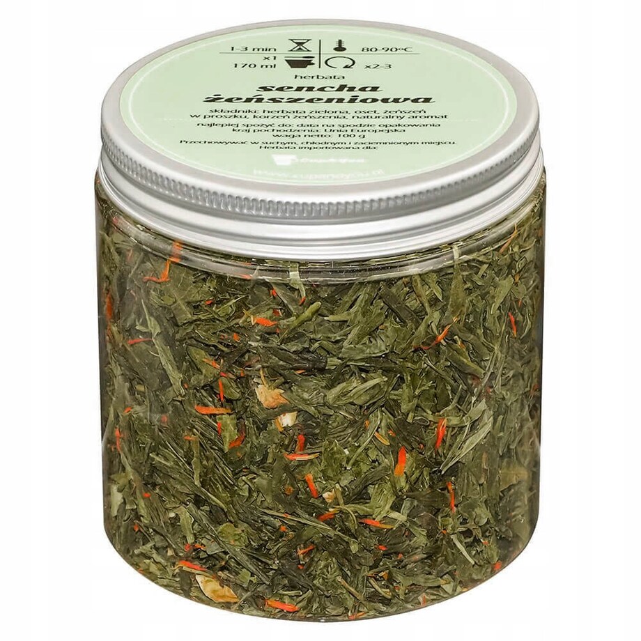 Herbata zielona SENCHA ŻEŃSZENIOWA o smaku żeń-szenia z nutą grejpfruta - herbata liściasta sypana mieszanka napar susz - gotowa na prezent upominek