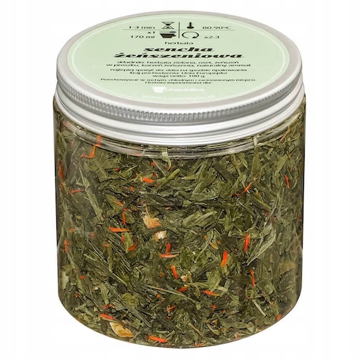 Herbata zielona SENCHA ŻEŃSZENIOWA o smaku żeń-szenia z nutą grejpfruta - herbata liściasta sypana mieszanka napar susz - gotowa na prezent upominek