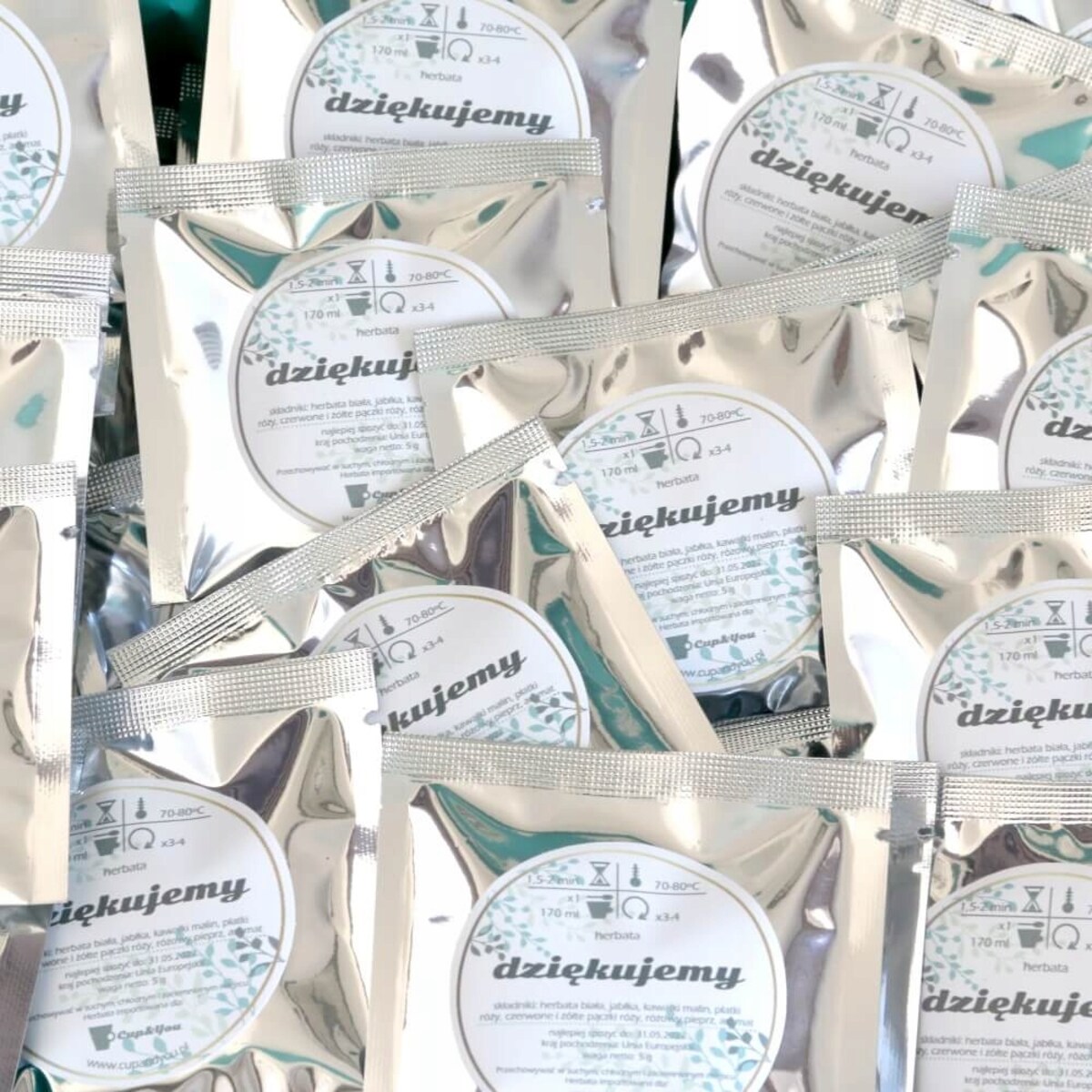 Herbata biała DZIĘKUJEMY 100x 5g na ŚLUB WESELE KOMUNIĘ prezent upominek