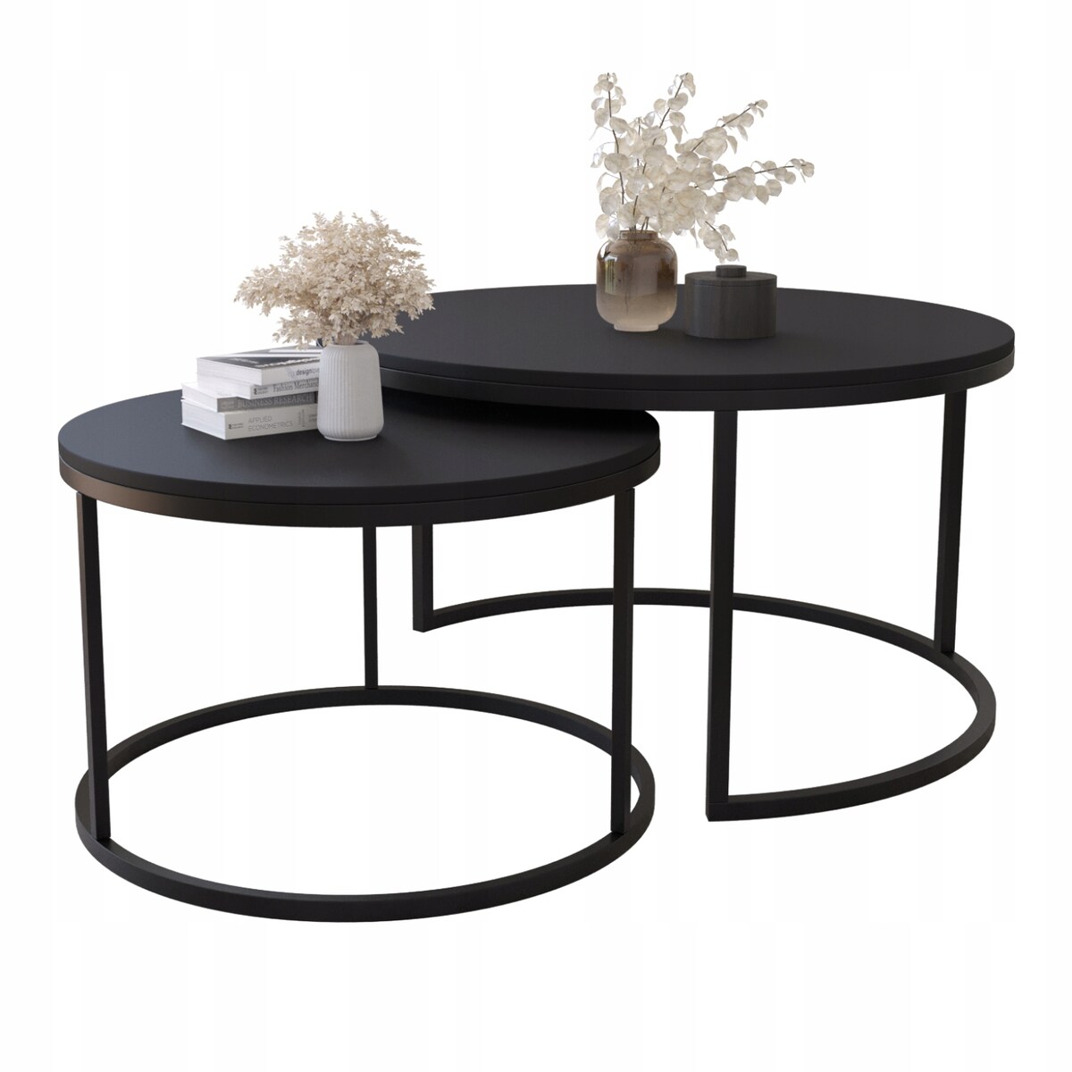 Zestaw 2 Stolików Kawowych Okrągłe LOFTOWE INDUSTRIAL Czarny SOFT LOFT SET