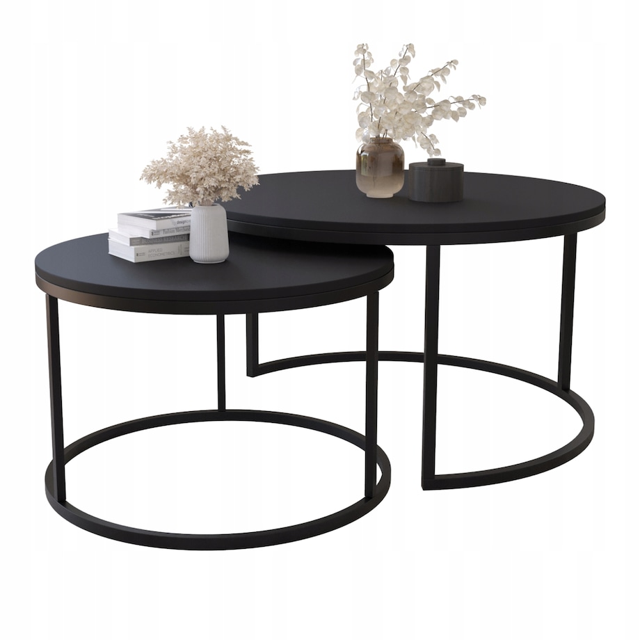 Zestaw 2 Stolików Kawowych Okrągłe LOFTOWE INDUSTRIAL Czarny SOFT LOFT SET