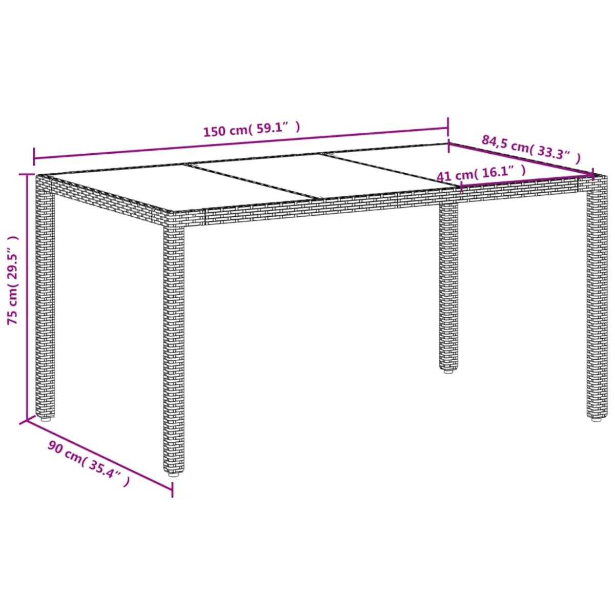 vidaXL Stół ogrodowy ze szklanym blatem, biały, 150x90x75 cm rattan PE