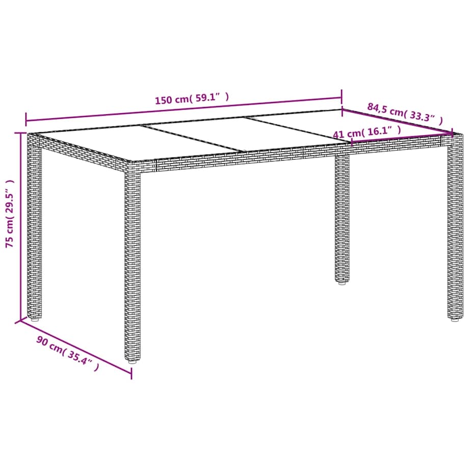 vidaXL Stół ogrodowy ze szklanym blatem, biały, 150x90x75 cm rattan PE