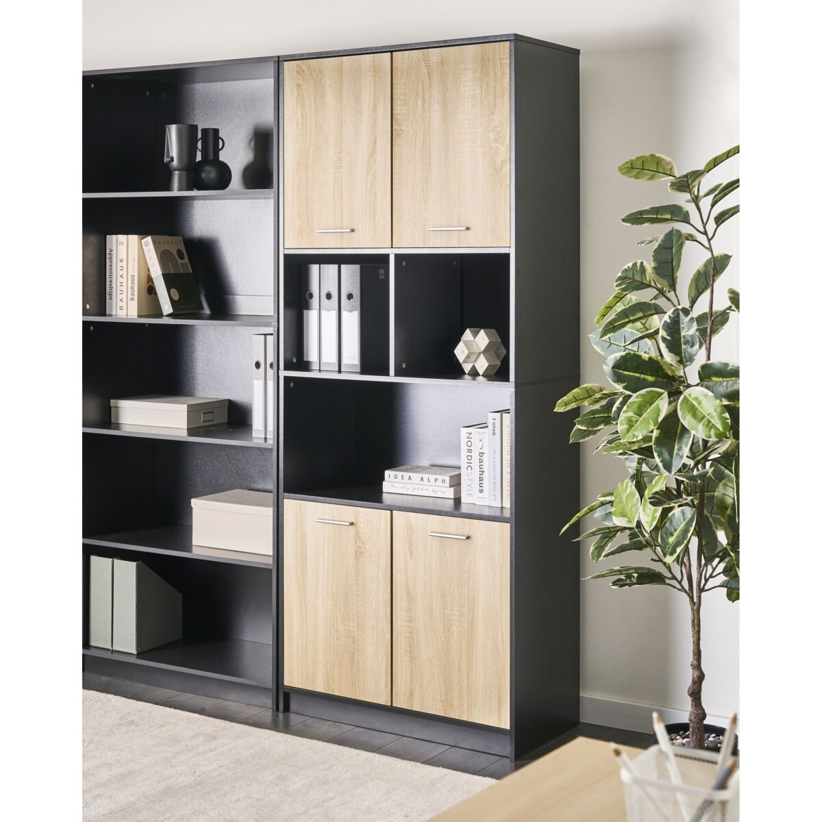 Regał 4-drzwiowy ZEHNA Brązowy/ czarny