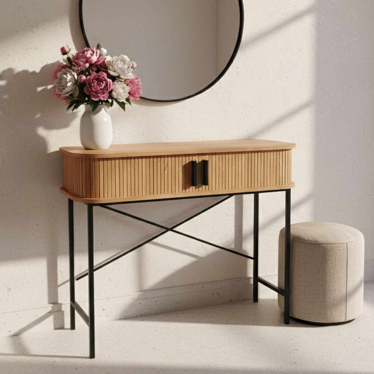 Konsola z rozsuwanymi drzwiami SCAVA, ryflowana, 100 x 35 x 80,5 cm