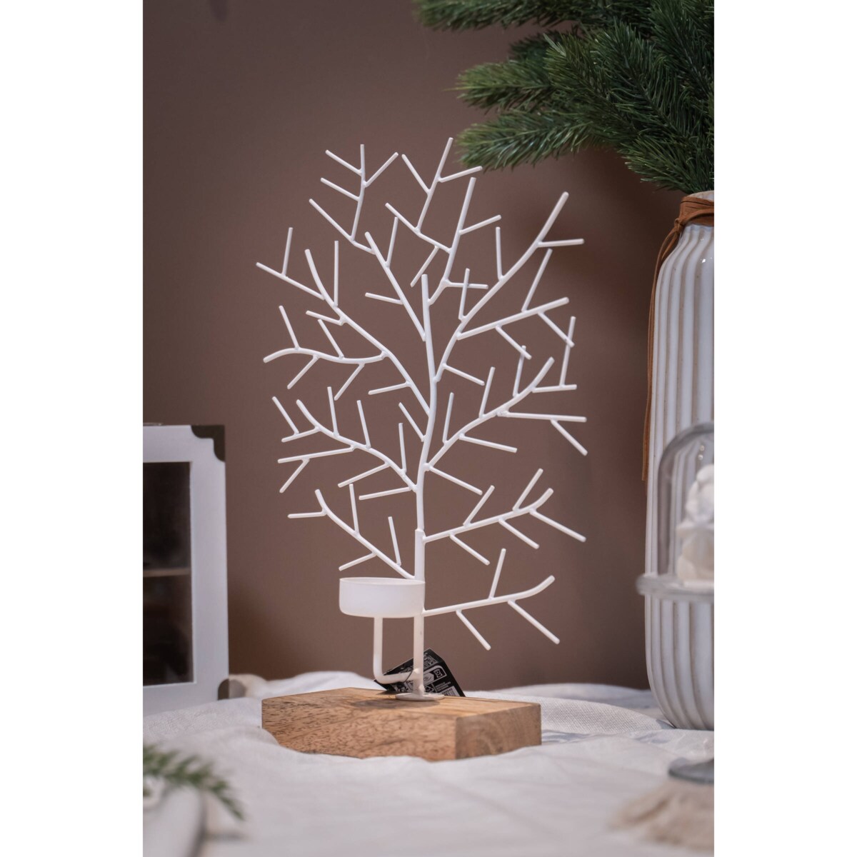 Świecznik na tealight, w kształcie drzewa, metalowy, 32 x 22 cm