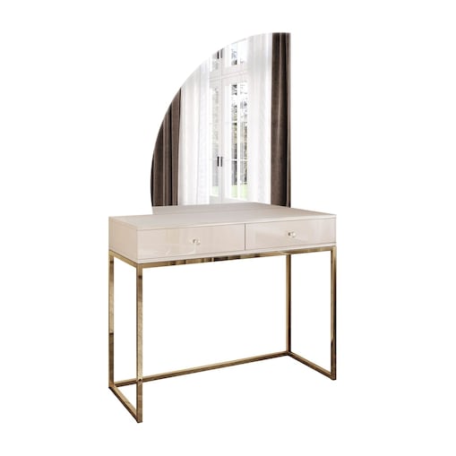 Toaletka kosmetyczna QUINNIE KASZMIR z lustrem LED złoty chrom, lewa, uchwyt biały kryształ