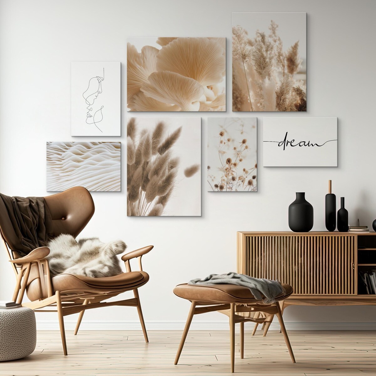 Zestaw Obrazów Do Salonu Trawa Pampasowa Styl BOHO 110x80cm