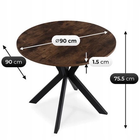 Stół okrągły do jadalni rustykalny 90 cm LAUREN