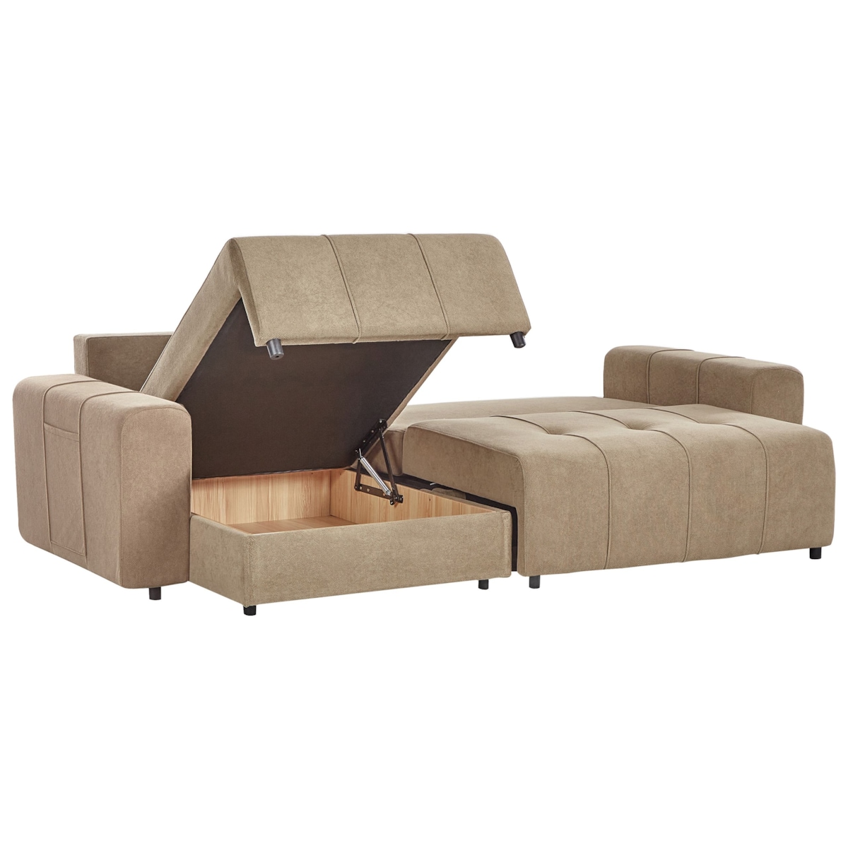 Narożnik rozkładany prawostronny 3-osobowy z pojemnikiem brązowy INNVIK