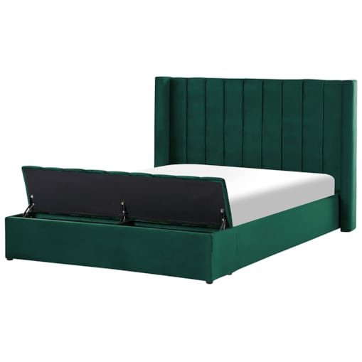 Łóżko welurowe z ławką 160 x 200 cm zielone NOYERS