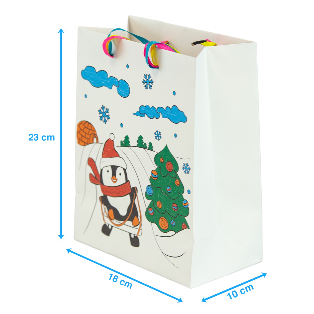 Torebka Prezentowa Na Prezent Do Kolorowania Dla Dzieci 23X18X10 Cm Pingwin Na Sankach