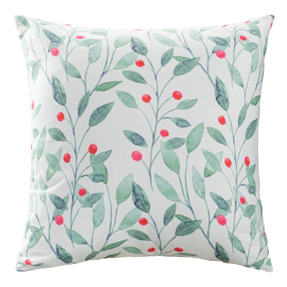 Poszewka dekoracyjna świąteczna 43x43 biała, zielone gałązki