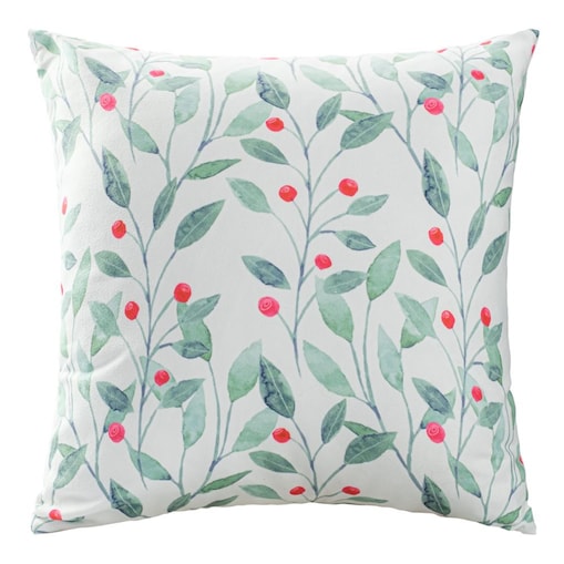 Poszewka dekoracyjna świąteczna 43x43 biała, zielone gałązki