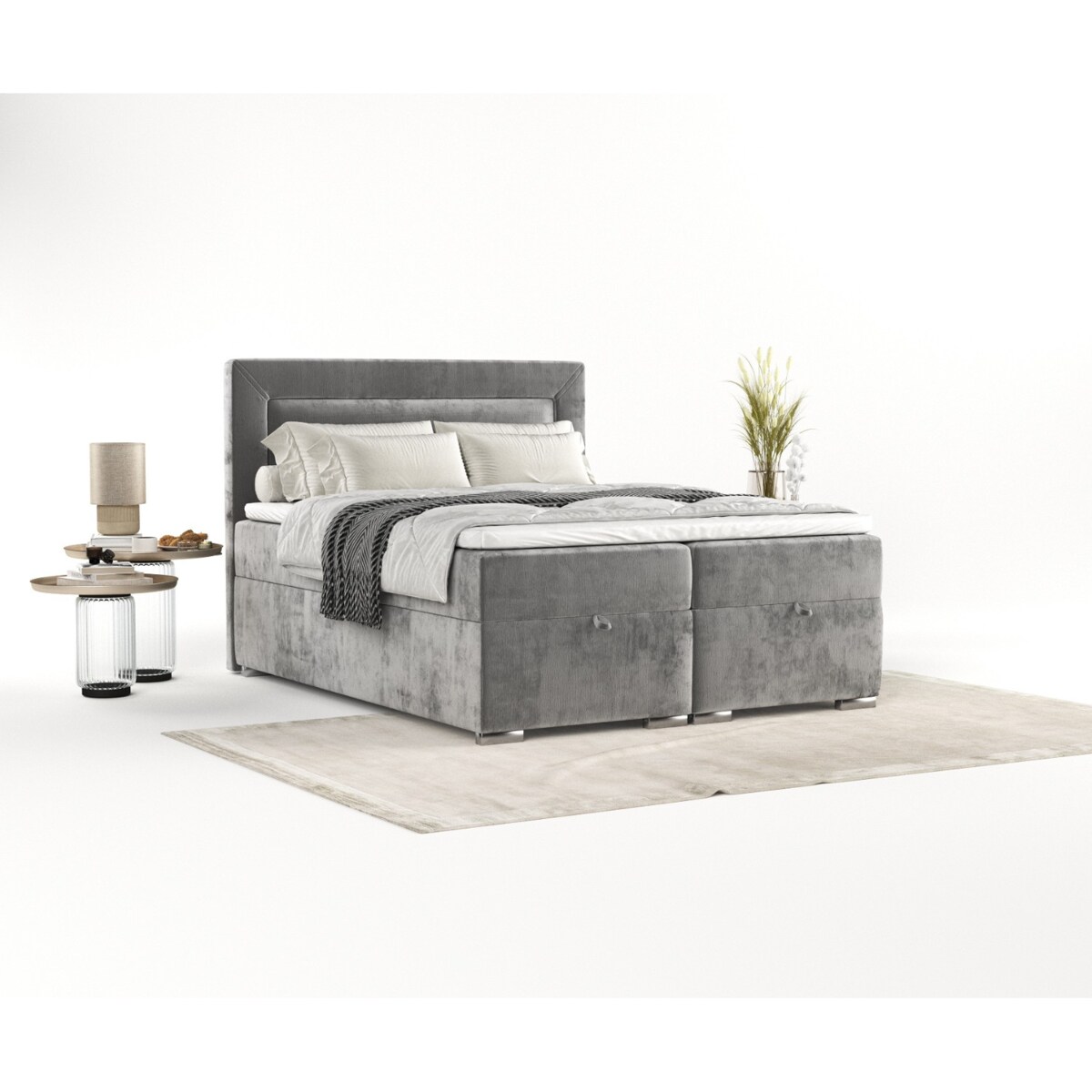 Łóżko kontynentalne LONTANO 180x200 z pojemnikiem, Szary, tkanina Lotta 09