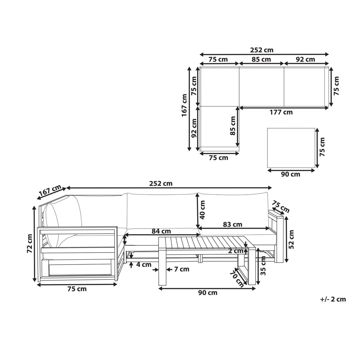 Narożnik ogrodowy ze stolikiem dla 4 osób TIMOR Prawostronny Modułowy Certyfikowane drewno akacjowe Jasnobrązowy