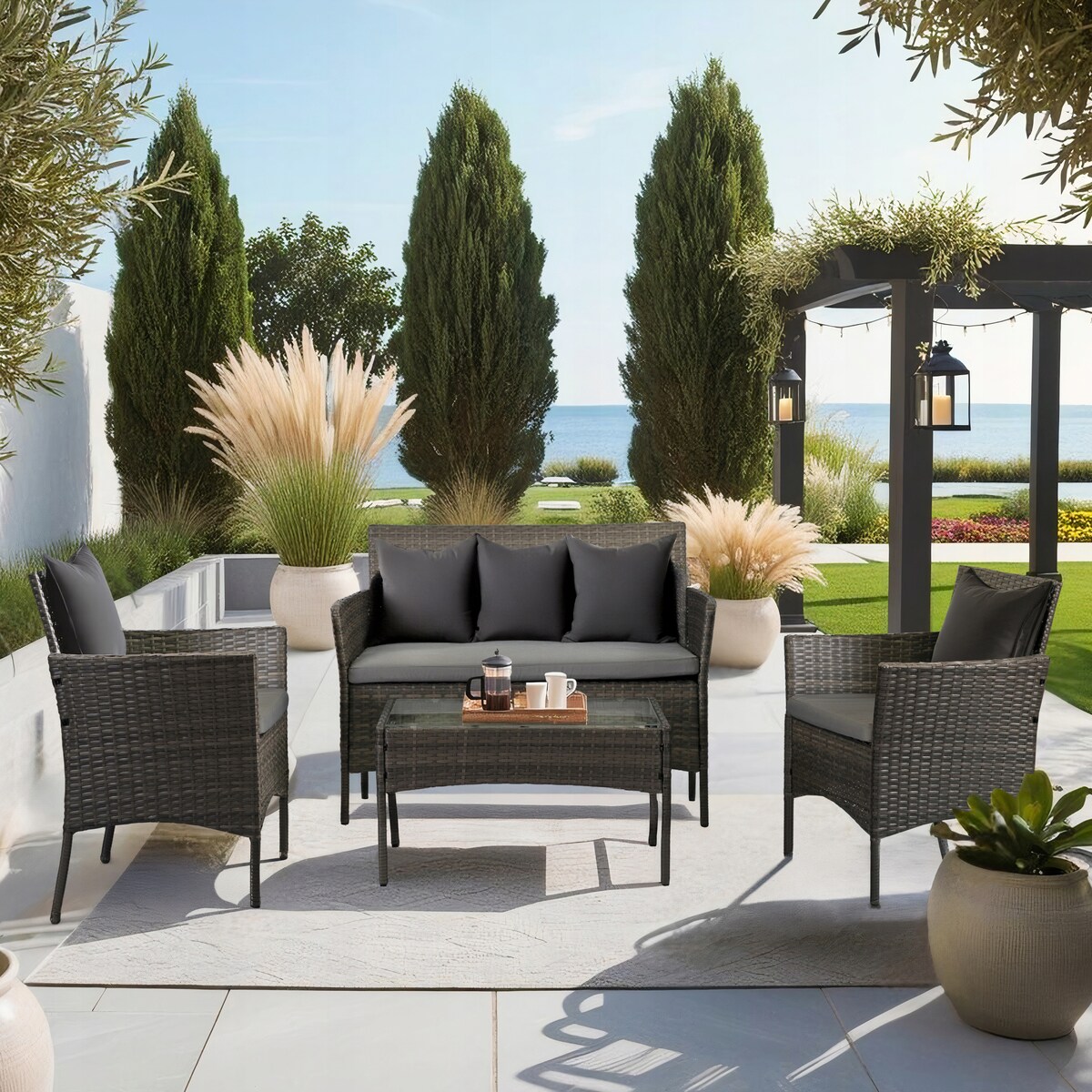 Zestaw Mebli Ogrodowych Technorattan Na Taras Ogród Komplet Szare MISSISIPI