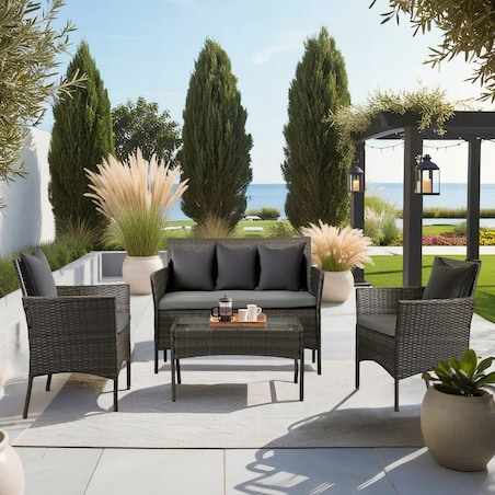 Zestaw Mebli Ogrodowych Technorattan Na Taras Ogród Komplet Szare MISSISIPI