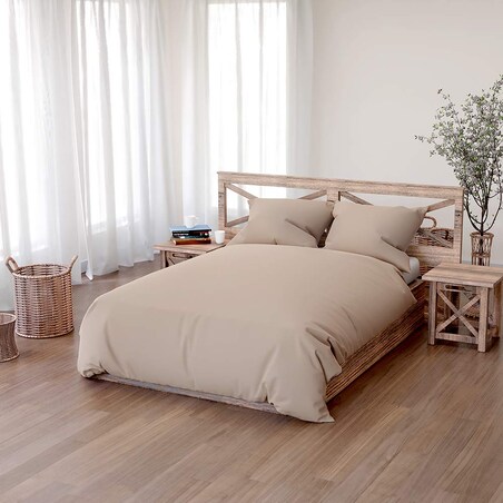 Beżowa Pościel Bawełniana 140 x 200 Jednokolorowa Komplet Hotelowa Boho