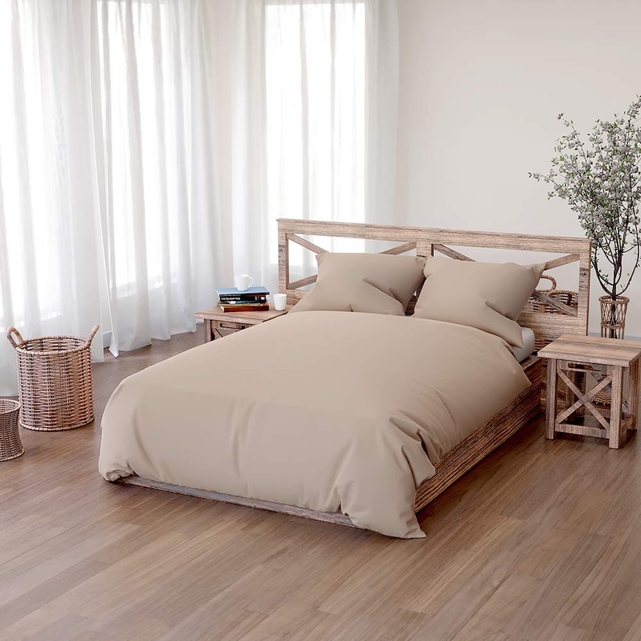 Beżowa Pościel Bawełniana 140 x 200 Jednokolorowa Komplet Hotelowa Boho