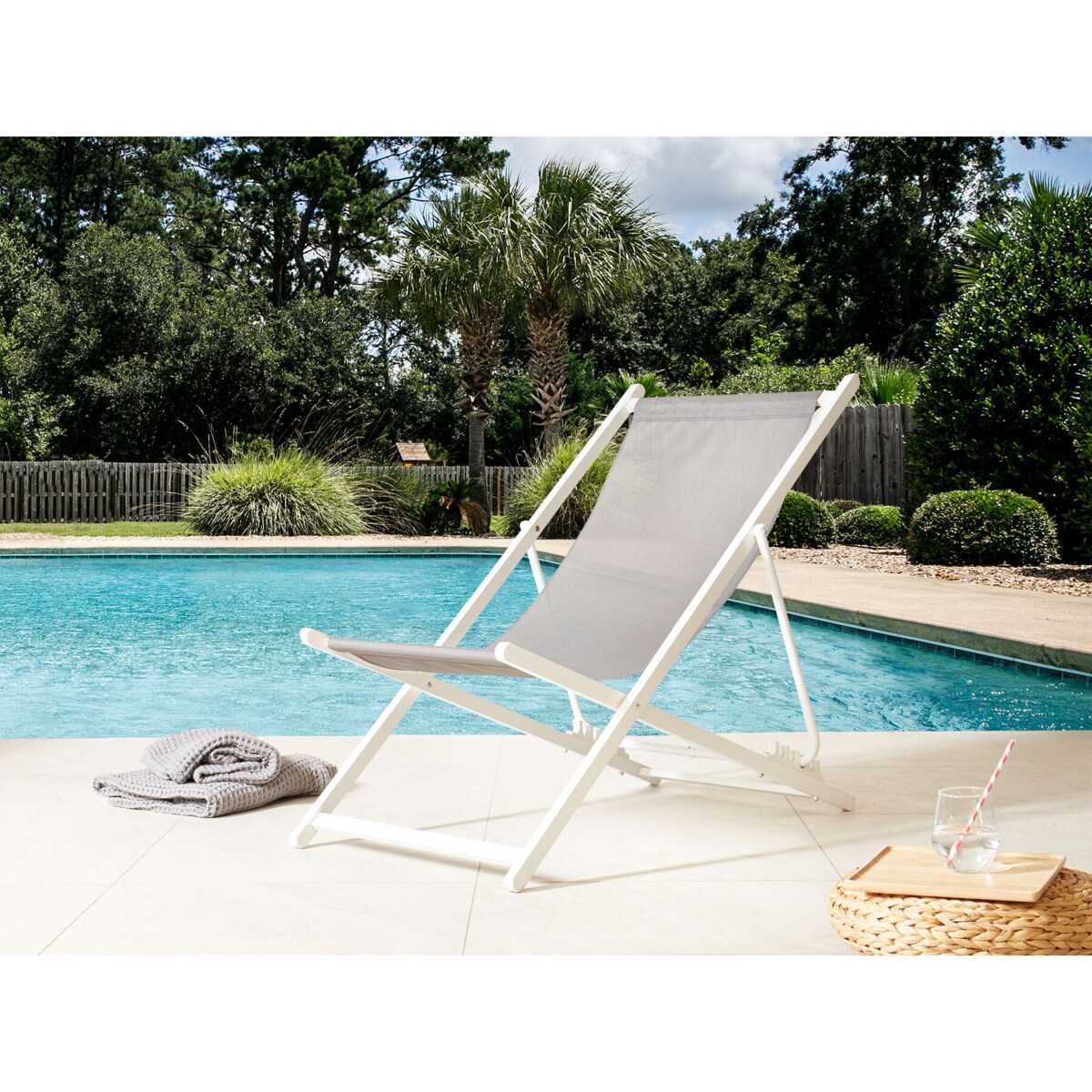Leżak ogrodowy szaro-biały LOCRI II