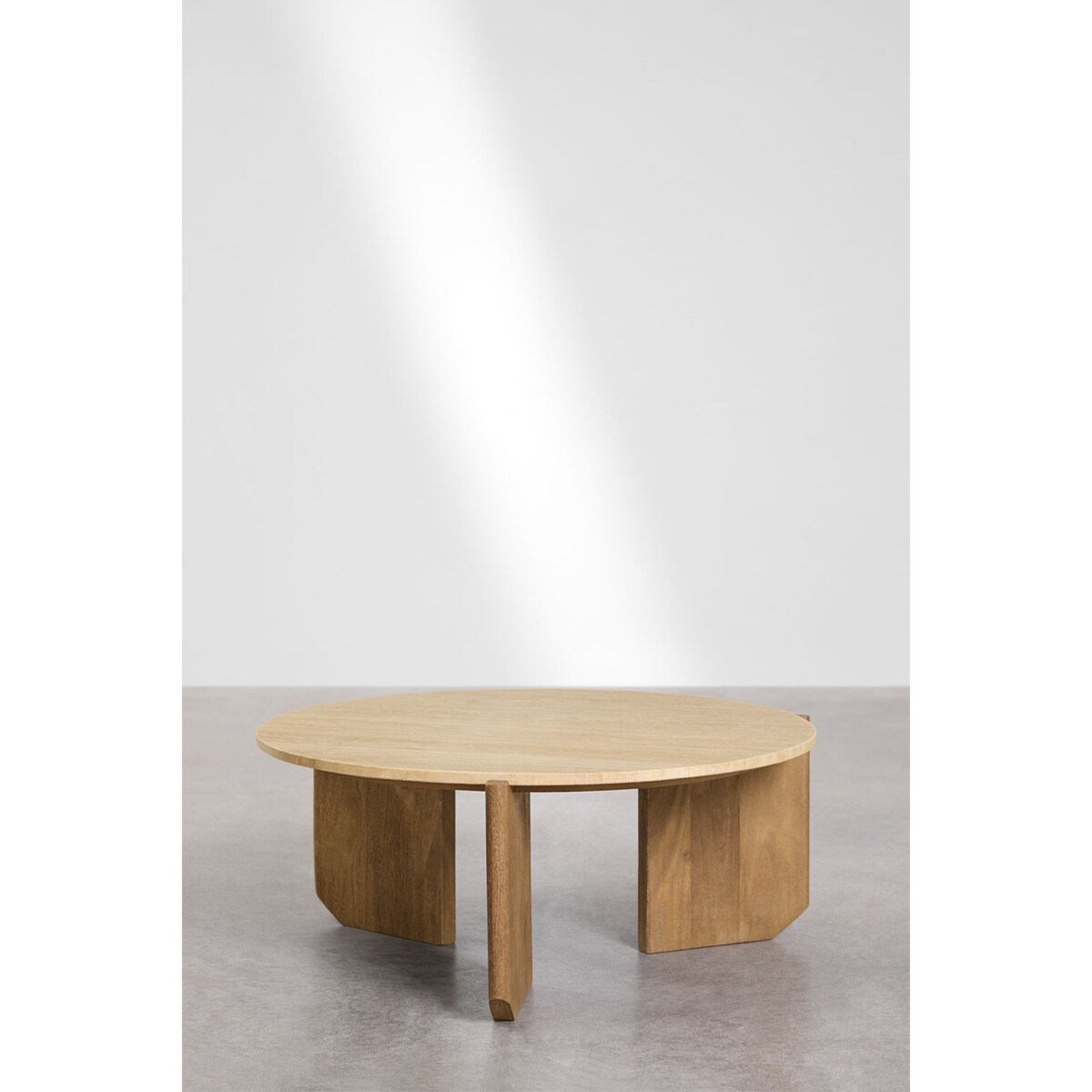 Komplet 2 stolików kawowych z trawertynu i drewna mango Lavinia